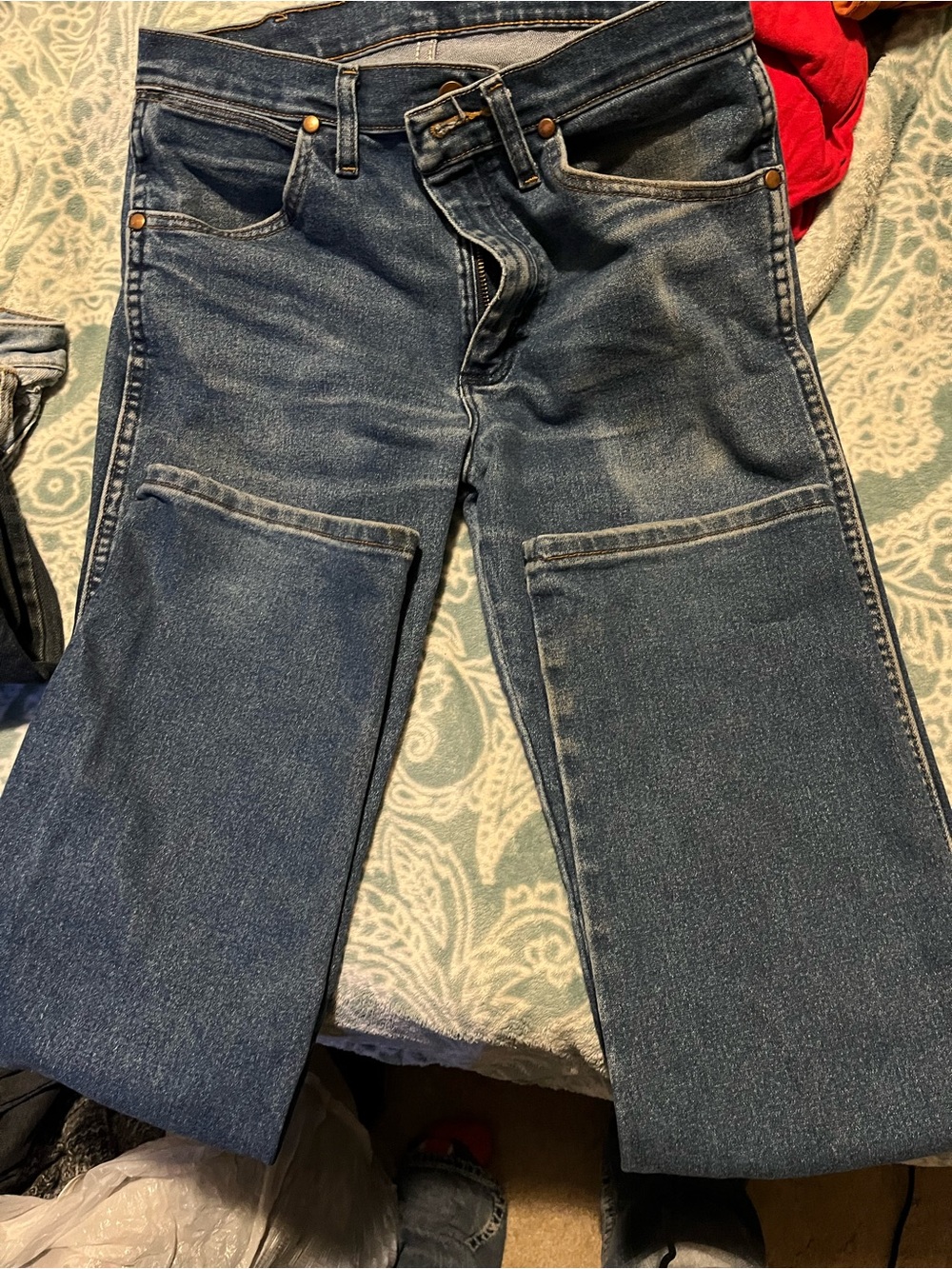 Wrangler Men's Relaxed Dark Blue Denim Work Jeans
